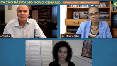 mosaico de 3 pessoas durante reunião online, com Drauzio Varella e Marina Silva - papel da educação