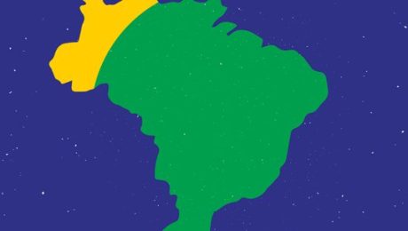 ilustração do mapa do brasil em verde e amarelo sobre fundo azul
