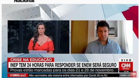 captura de entrevista da CNN com Olavo, da Todos pela Educação, e repórter da CNN