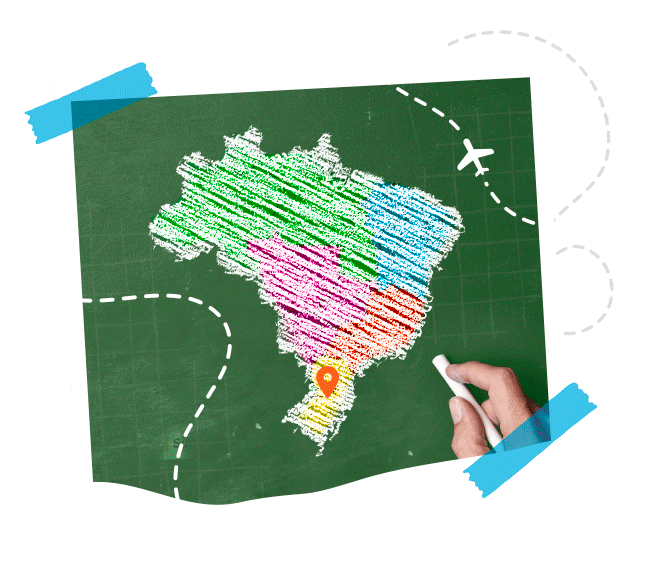 Ilustração de mapa do Brasil colorido e pintado de giz cera