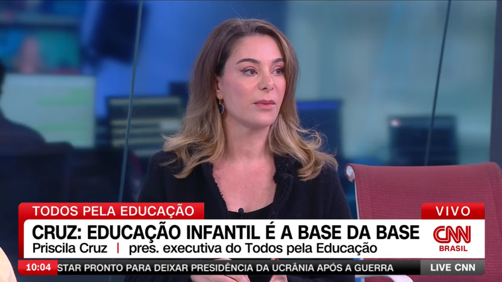 Captura do jornal da CNN Brasil com Priscila Cruz, presidente do Todos pela Educação
