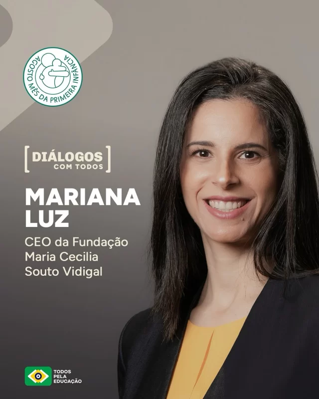 Na estreia da nossa série “Diálogos com Todos”, neste mês dedicado à Primeira Infância, conversamos com Mariana Luz, CEO da @fundacaomariacecilia – realizadora da campanha “A Primeira Infância é pra vida toda”, da qual estamos participando. 

Com atenção ao cuidado integral das nossas crianças, Mariana falou sobre o reconhecimento pela sociedade da fase de 0 a 6 anos como principal período de desenvolvimento humano, o direito à Creche, o que crianças e famílias podem esperar da Política Nacional Integrada para a Primeira Infância e o papel da sociedade civil organizada para colocar a Primeira Infância na agenda do país. 

E no nosso site tem muito mais. Lá, você pode ler a entrevista na íntegra (link na bio).
.
.
.
#MêsDaPrimeiraInfância #PrimeiraInfância #TodosPelaEducação #DiálogosComTodos