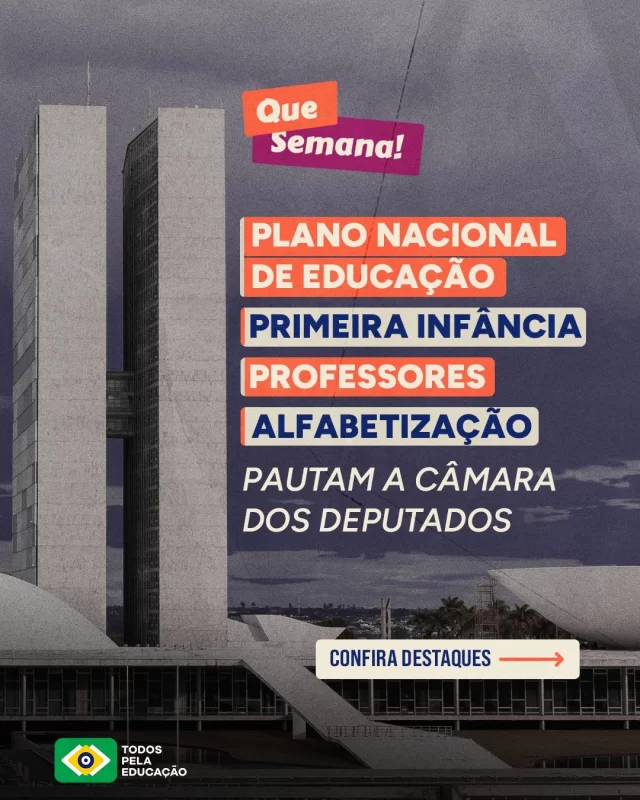 Nesta semana, o futuro da educação pautou o Congresso Nacional. Confira no carrossel destaques das nossas análises sobre os seguintes temas que foram discutidos na @camaradeputados: Novo Plano Nacional de Educação, Primeira Infância, fortalecimento da profissão docente e alfabetização.

E no site, acesse nossos posicionamentos na íntegra (link na bio). 
.
#PraTodosVerem: este post contém texto alternativo.
.
.
.
#TodosPelaEducação #EducaçãoPública #CongressoNacional