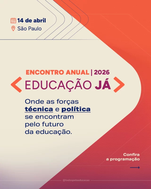 O Encontro Anual Educação Já 2026 é amanhã! 

Estamos em ano eleitoral, o que torna ainda mais importante reunirmos gestores públicos, profissionais da educação, especialistas e representantes da sociedade civil organizada para debater sobre os principais desafios e as oportunidades da educação brasileira, que devem estar no centro da agenda educacional no ciclo 2027-2030.

O evento é fechado para convidados, mas todos poderão acompanhar a cobertura por aqui e assistir aos painéis na íntegra, posteriormente, no nosso canal no YouTube. 
.
.
.
#EducaçãoJá