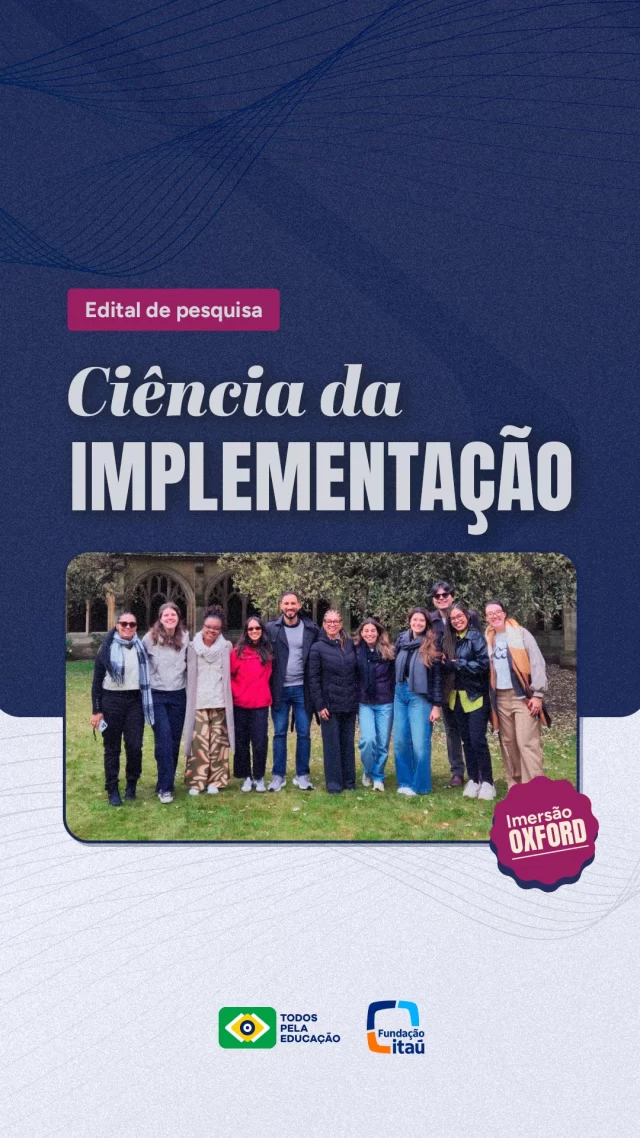 Como foi a imersão em Oxford sobre implementação de políticas educacionais? Quem responde são as pesquisadoras e o pesquisador selecionados no Edital Ciência da Implementação na Educação Básica! 

Em parceria com a @fundacaoitau, levamos Amanda Raquel da Silva (@amandaraquel.antropologia), Bruna Caruso (@bruna.h.caruso), Diego Moraes (@diegohmaciel), Fernanda Marques (@fercmarques), Isana Barboza (@isanabarboza) e Taís Milanello (@thaisschwarzberg) para dias intensos de pesquisa, trocas de conhecimentos, aulas e muito diálogo sobre a necessária qualidade para implementar políticas educacionais. E, claro, todo o conhecimento adquirido volta ao Brasil para fazer a diferença! 

No nosso site, veja mais sobre o edital e como mergulhamos neste assunto (link na bio).
