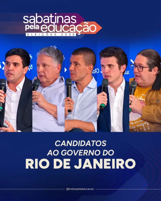 Sabatinas Pela Educação | Ontem (08) realizamos no Rio de Janeiro mais uma edição das Sabatinas Pela Educação, desta vez, em parceria com o @educacaorio. Candidatos ao governo do estado apresentaram propostas e responderam a perguntas sobre os desafios e as prioridades para a educação no estado. Estiveram presentes: Anthony Garotinho (@oficialgarotinhorj | Republicanos), Douglas Ruas (@douglasruasrj | PL), André Marinho (@abmarinho | Novo), Renan Ferreirinha (@renanferreirinha), representante do candidato Eduardo Paes (@eduardopaes | PSD) e Tarcísio Motta (@tarcisiomottapsol), representante do candidato William Siri (@williamsirirj | PSOL). 

O evento teve mediação do nosso diretor executivo, Olavo Nogueira Filho (@olavonogueirafilho), e da diretora do Movimento EducAçãoRio, Carla Jucá. 

E você pode assistir a qualquer momento, a íntegra está disponível no nosso canal do YouTube (link nos Stories e na bio).

As Sabatinas Pela Educação integram a nossa agenda Educação Já nas Eleições 2026. Essa iniciativa busca estimular o debate qualificado sobre a Educação Básica no contexto das eleições de 2026 e ampliar o acesso da sociedade às propostas das candidaturas para a área. Nesta série, reunimos candidatos e candidatas a governos estaduais cujos partidos, coligações e federações contam com pelo menos cinco representantes no Congresso Nacional.
