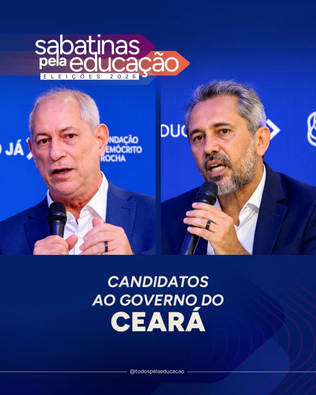 Sabatinas Pela Educação | Ontem (17), realizamos no Ceará mais uma edição das Sabatinas Pela Educação, desta vez, em parceria com a @fundacaodemocritorocha. Candidatos ao governo do estado apresentaram propostas e responderam a perguntas sobre os desafios e as prioridades para a educação no estado. Estiveram presentes: Ciro Gomes (@cirogomes | PSDB) e Elmano de Freitas (@elmanofreitas | PT). 

O evento teve mediação da nossa diretora de Relações Governamentais, Talita Nascimento (@talinascimento), e do gerente educacional da Fundação Demócrito Rocha (FDR), Deglaucy Jorge Teixeira. 

E você pode assistir a qualquer momento: as íntegras estão disponíveis no nosso canal do YouTube (link na bio).

As Sabatinas Pela Educação integram a nossa agenda Educação Já nas Eleições 2026. Essa iniciativa busca estimular o debate qualificado sobre a Educação Básica no contexto das eleições de 2026 e ampliar o acesso da sociedade às propostas das candidaturas para a área. Nesta série, reunimos candidatos e candidatas a governos estaduais cujos partidos, coligações e federações contam com pelo menos cinco representantes no Congresso Nacional.
.
📷 Aurélio Alves - O POVO (Fotos Ciro Gomes) | FCO Fontenele - O POVO (Fotos Elmano de Freitas)