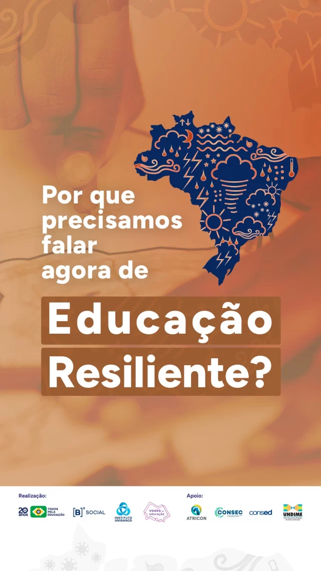 O clima está mudando rápido e você já reparou. Mas sabe como reduzir danos dos diversos impactos de eventos climáticos extremos, como o Super El Niño, nas escolas – e, consequentemente, nos alunos, professores, diretores, gestores e toda a comunidade escolar? 

Luana Smeets, nossa gerente de Políticas Educacionais, alerta para a importância de uma mudança de cultura, para que uma postura mais preventiva do que reativa seja adotada diante das mudanças climáticas que estamos vivendo. 

Este é um trecho da formação “Educação Resiliente – Como preparar redes e escolas para o Super El Niño”. Assista na íntegra em nosso canal no YouTube (link na bio). 

-
Realização da formação: Todos Pela Educação, B3 Social (@b3_oficial), @institutounibanco e @vozesdaeducacao_.
Apoio: @atricon_oficial, @consec_educacao, @consedbr e @undimenacional.