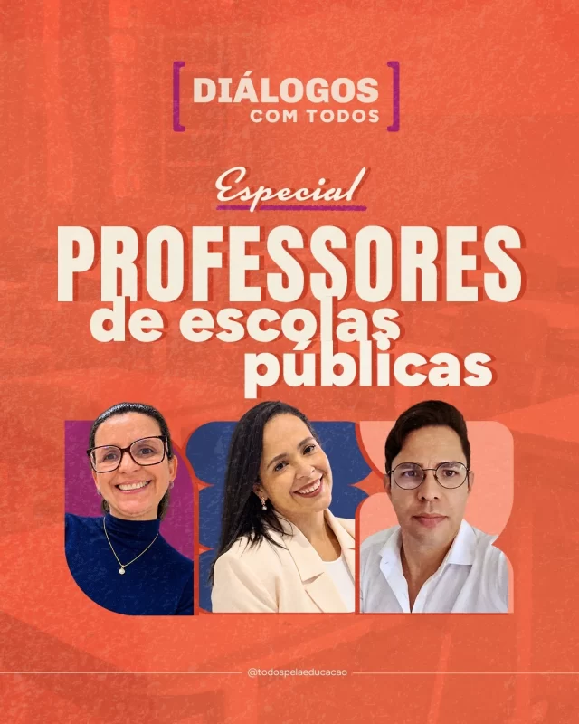 O que avançou na educação pública brasileira nos últimos tempos? E o que deve ser prioridade no próximo ciclo político? Nesta edição especial de “Diálogos com Todos”, quem responde a essas perguntas tem muito conhecimento de causa para falar: professores da escola pública. 

Conversamos com Fabiana Lira, professora alfabetizadora da Rede Pública Municipal do Recife (PE), Patrícia Barreto, professora de Matemática da Rede Municipal de Candeias (BA), e Rodrigo Alves, professor da Rede Estadual de São Paulo e diretor da Rede Municipal de Embu-Guaçu (SP), sobre suas visões e desejos para a educação e, claro, para a profissão docente. 

Confira as entrevistas completas, já disponíveis no nosso site (link nos Stories)!
.
#PraTodosVerem: este post contém texto alternativo.